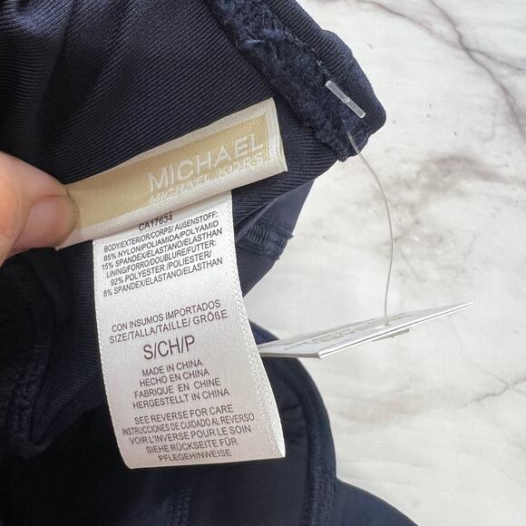 Michael Kors Baby Doll Tankini Swim Top Size S Navy Blue New Slimming Underwire - Picture 6 of 6